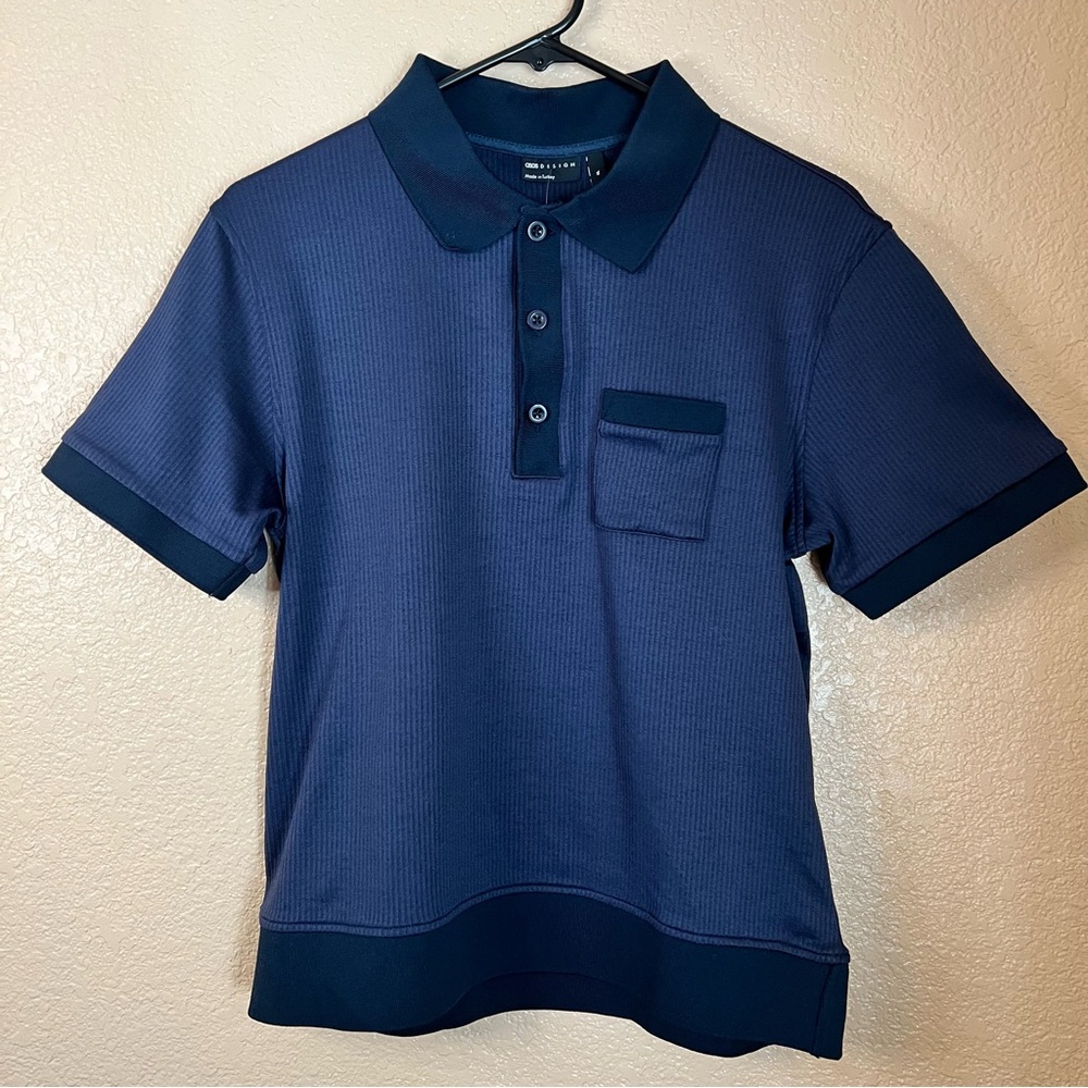 ASOS DESIGN muscle polo in smart rib in navy
